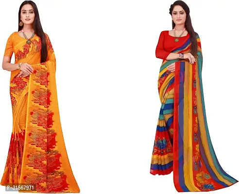 Stylish Georgette Multicoloured Printed Saree with Blouse piece For Women Pack Of 2-thumb0