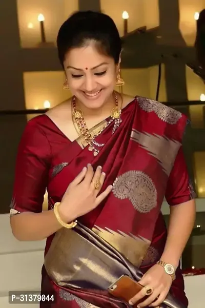 Stylish Art Silk Maroon Woven Design Saree with Blouse piece For Women