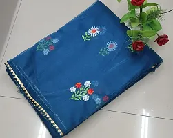 Stylish Organza Blue Embroidered Saree with Blouse piece For Women-thumb1