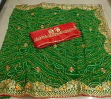 Stylish Georgette Green Embroidered Saree with Blouse piece For Women-thumb1