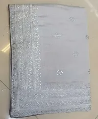 Stylish Chiffon Grey Embroidered Saree with Blouse piece For Women-thumb1