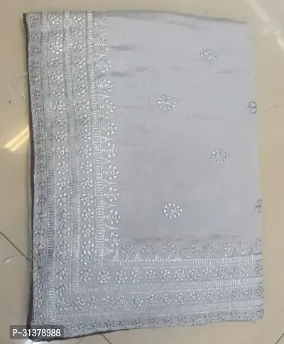 Stylish Chiffon Grey Embroidered Saree with Blouse piece For Women-thumb2