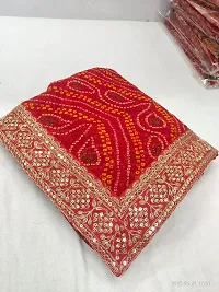 Stylish Georgette Red Embroidered Saree with Blouse piece For Women-thumb1