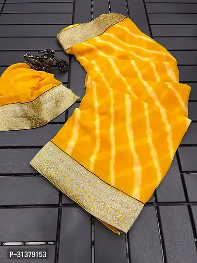 Stylish Georgette Yellow Printed Saree with Blouse piece For Women-thumb0