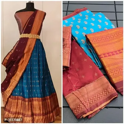 Stylish Art Silk Blue Woven Design Saree with Blouse piece For Women-thumb0