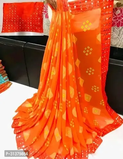 Stylish Georgette Orange Printed Saree with Blouse piece For Women