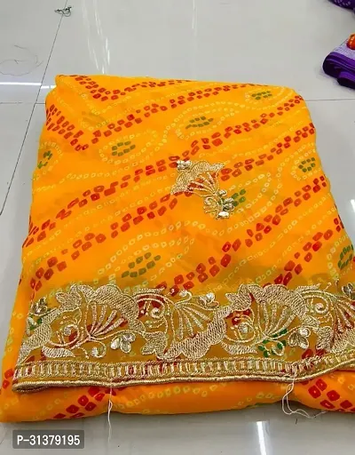 Stylish Georgette Yellow Embroidered Saree with Blouse piece For Women