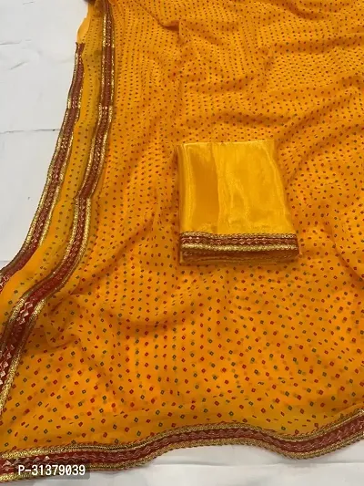 Stylish Georgette Yellow Printed Saree with Blouse piece For Women-thumb0