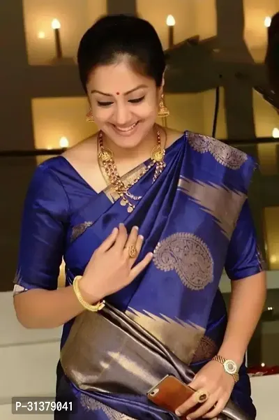 Stylish Art Silk Blue Woven Design Saree with Blouse piece For Women