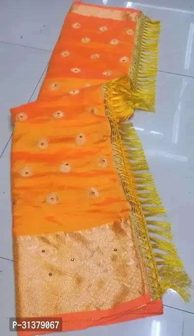 Stylish Chiffon Orange Woven Design Saree with Blouse piece For Women