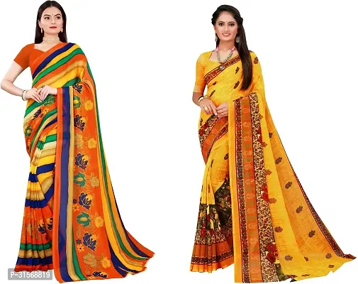 Stylish Georgette Multicoloured Printed Saree with Blouse piece For Women Pack Of 2-thumb0