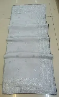 Stylish Chiffon Grey Embroidered Saree with Blouse piece For Women-thumb2