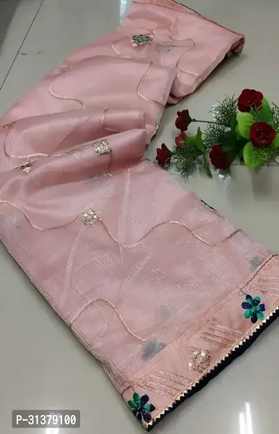 Stylish Organza Pink Embroidered Saree with Blouse piece For Women