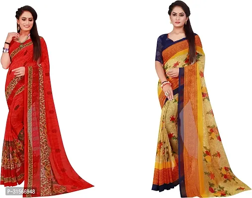 Stylish Georgette Multicoloured Printed Saree with Blouse piece For Women Pack Of 2-thumb0