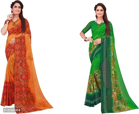 Stylish Georgette Multicoloured Printed Saree with Blouse piece For Women Pack Of 2