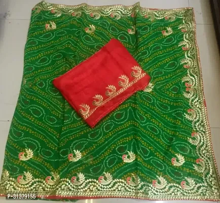 Stylish Georgette Green Embroidered Saree with Blouse piece For Women