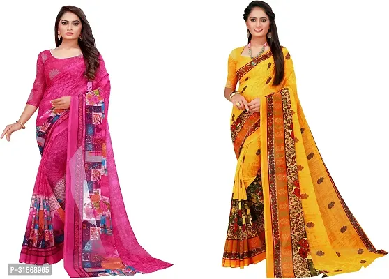 Stylish Georgette Multicoloured Printed Saree with Blouse piece For Women Pack Of 2