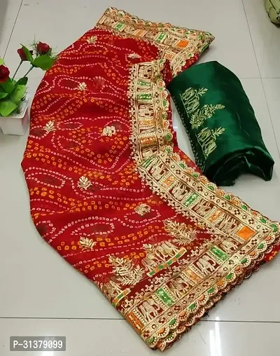 Stylish Georgette Red Embroidered Saree with Blouse piece For Women