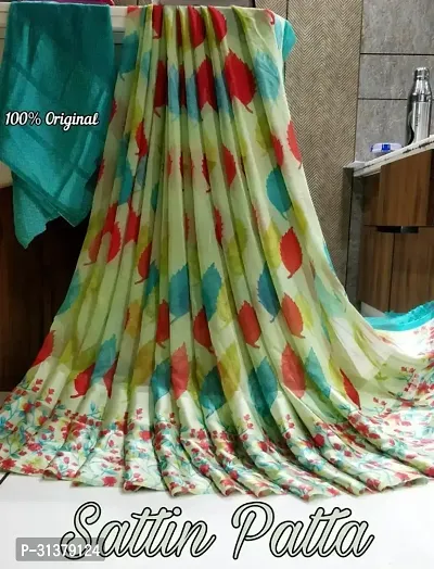 Stylish Georgette Green Printed Saree with Blouse piece For Women-thumb0