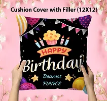 NH10 DESIGNS Happy Birthday Dearest Fiance Printed Satin Cushion Cover With Filler (12x12) Text Quote Family Name Printed Cushion For Fiance Written Mug Birthday Gift For Fiance Engagement Gift For Fiance Pillow Gift For Fiance (Black) (HBD12CU 54)-thumb1