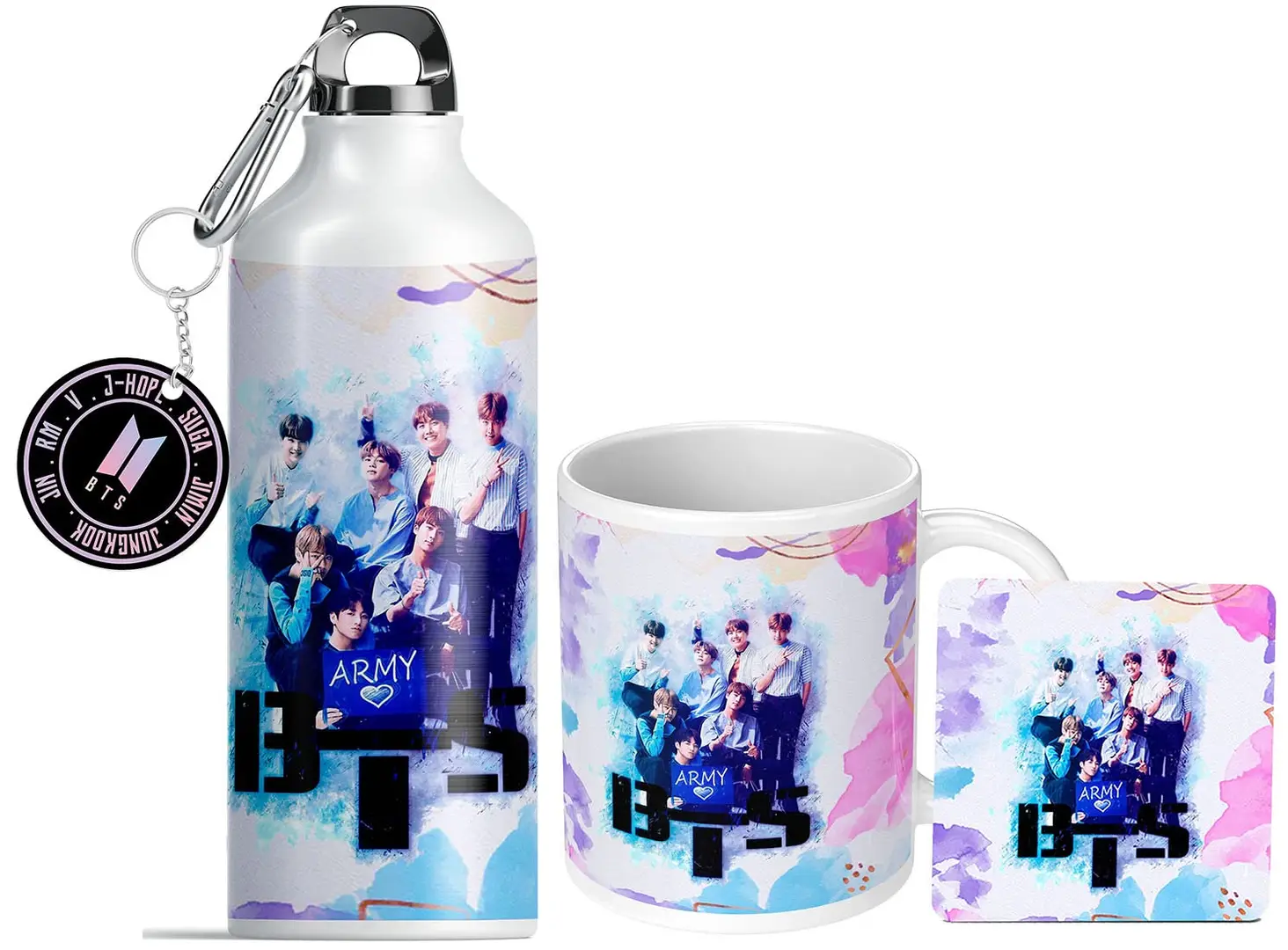 BTS Mug | BTS Cup with Keychain | BTS Coffee Mug - 350ml (Set of 2) Best  Birthday & Return Gifts for Girls