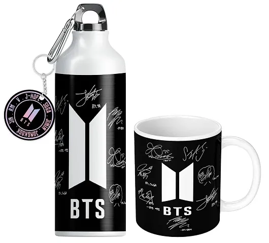 NH10 DESIGNS BTS Printed Mug 350ml, BTS Sipper Water Bottle 600ml and BTS Logo Keychain Pack of 3| BTS Signature Printed Gift For Girls Boys Friends Birthday Gifts BTS Music Band V Suga J-Hope Jungkook Jin Jimin Rm, BTS Mug, BTS Water Bottle, BTS Keychain -B61MSK 10