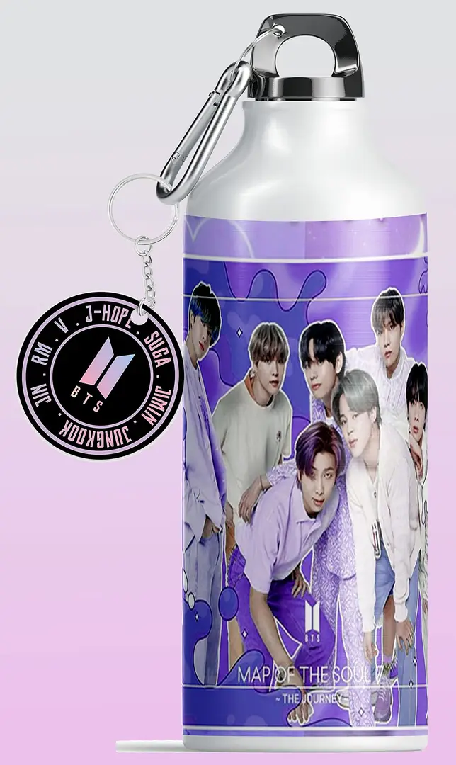 NH10 DESIGNS BTS Sipper Water Bottle Cup Keychain Combo Set For