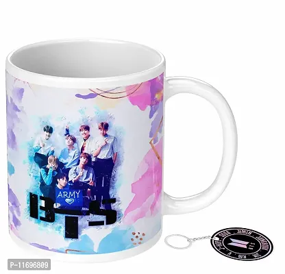 NH10 DESIGNS BTS Printed Coffee Mug with BTS Logo Keychain for Girls Boys Friends Birthday Gifts BTS Music Band V Suga J-Hope Jungkook Jin Jimin Rm, BTS Army Logo Print Tea Cups (350ml) BTSALLV 47-thumb0