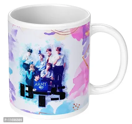 NH10 DESIGNS BTS Printed Coffee Mug with BTS Logo Keychain for Girls Boys Friends Birthday Gifts BTS Music Band V Suga J-Hope Jungkook Jin Jimin Rm, BTS Army Logo Print Tea Cups (350ml) BTSALLV 47-thumb2