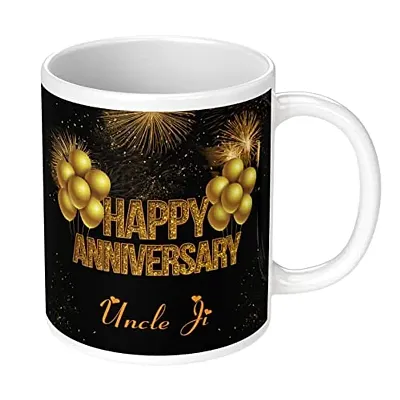 CHHAAP Happy Wedding Anniversary Uncle And Aunty Printed Heart Handle Mug  For Marriage Anniversary Wedding Anniversary