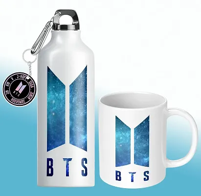 NH10 DESIGNS BTS Sipper Water Bottle Cup Keychain Combo Set For