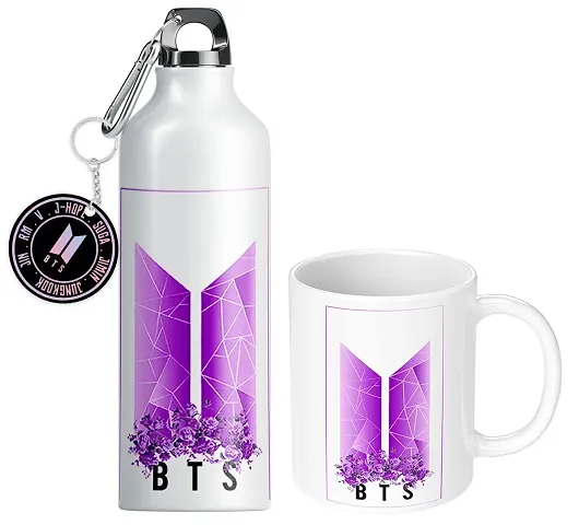 NH10 DESIGNS BTS Printed Mug 350ml, BTS Sipper Water Bottle 600ml and BTS Logo Keychain Pack of 3| BTS Signature Printed Gift For Girls Boys Friends Birthday Gifts BTS Music Band V Suga J-Hope Jungkook Jin Jimin Rm, BTS Mug, BTS Water Bottle, BTS Keychain -B61MSK 07