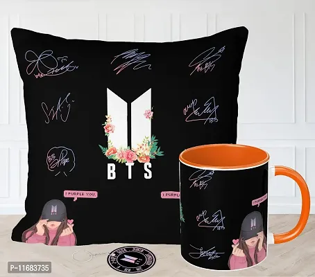 Buy NH10 DESIGNS BTS Printed Mug Cushion Keyring Combo Pack - Cushion Cover  with Filler (12 X 12 Inch), BTS Coffee Mug 350ml, BTS Logo Keychain Combo  Gift Set for Girls Boys