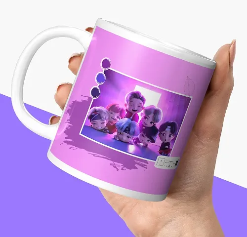 NH10 DESIGNS BTS Mug BTS Printed Mug BTS Products BTS Music Band V Suga J-Hope Jungkook Jin Jimin Rm BTS Mug Birthday Gift For Girls Boys Microwave Safe Ceramic Coffee Mug Milk Cup 350 ml -Pack of 1 (BN3TM11)