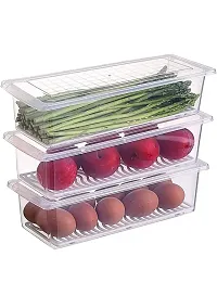 Megharsh 6pcs Fridge Storage Boxes Fridge Organizer with Removable Drain Plate and Lid Stackable Fridge Storage Containers Plastic Freezer Storage Containers for Fish, Meat, Vegetables, Fruits (1500ML-thumb1