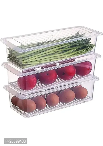 Megharsh 6pcs Fridge Storage Boxes Fridge Organizer with Removable Drain Plate and Lid Stackable Fridge Storage Containers Plastic Freezer Storage Containers for Fish, Meat, Vegetables, Fruits (1500ML-thumb2