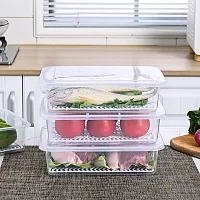 Megharsh 6pcs Fridge Storage Boxes Fridge Organizer with Removable Drain Plate and Lid Stackable Fridge Storage Containers Plastic Freezer Storage Containers for Fish, Meat, Vegetables, Fruits (1500ML-thumb2