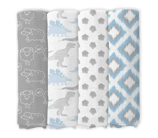 Printed Cotton New Born Baby Blankets Pack of 4