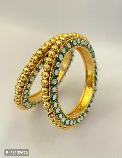 GOLDEN KUNDAN 2PCS BANGLES SET