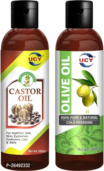 Cold Pressed Premium Castor Oil And Olive Oil-100Per Pure And Hexane Free - 200 Ml Each