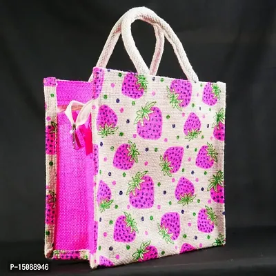 Stylish Pink Jute Printed Tote Bags