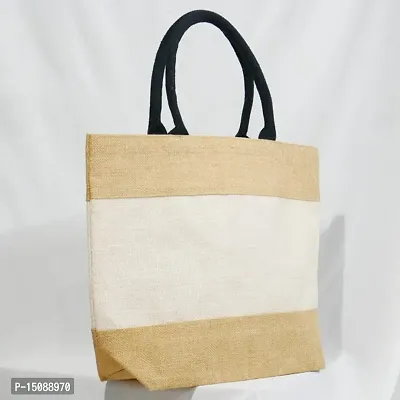 Stylish Beige Jute Self Pattern Tote Bags