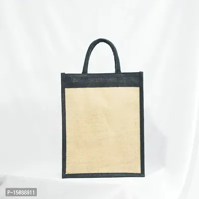 Stylish Black Jute Self Pattern Tote Bags-thumb0