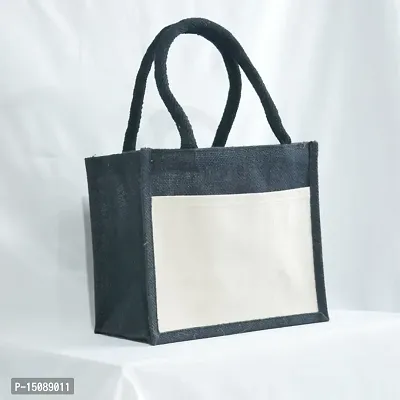 Stylish Navy Blue Jute Self Pattern Tote Bags