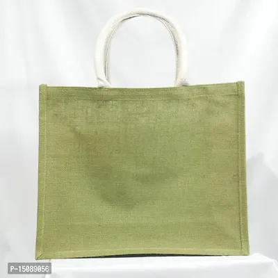 Stylish Green Jute Self Pattern Tote Bags