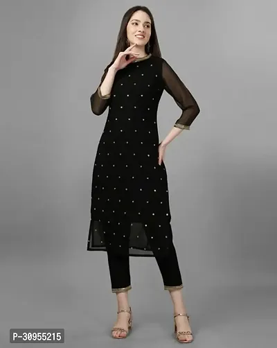 Stylish Black Printed Cotton Kurta For Women-thumb0