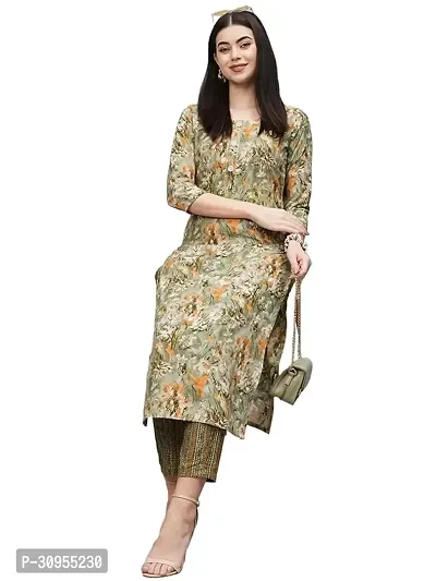 Stylish Olive Printed Cotton Kurta For Women-thumb0