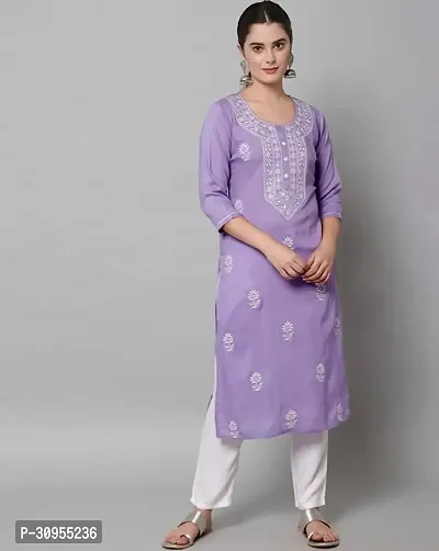 Stylish Purple Embroidered Cotton Kurta For Women-thumb0