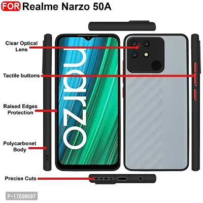 MLE Realme Narzo 50A Back Cover Smoke Case | Camera Bump Protection Frosted Matte | 360 Degree Shockproof Anti-Drop for Realme Narzo 50A (Black)-thumb2