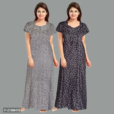 Comfortable Grey Cotton Nightdress For Women-thumb0